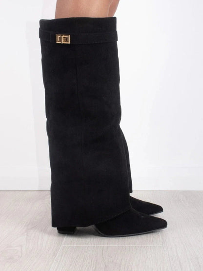 Bottes Femme Genou avec Partie Supérieure Évasée et Talon Bloc