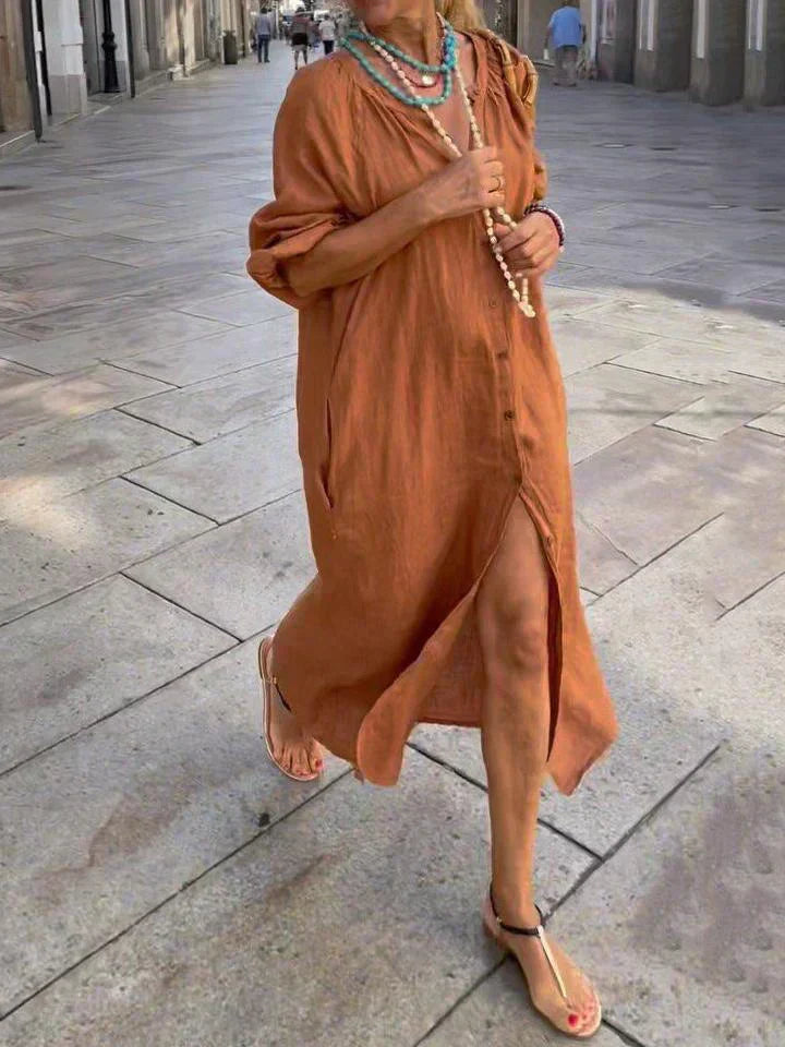 Antonia™ | Robe longue en lin avec boutons